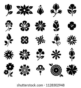 Flower blossom buds silhouette vector icons