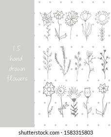 Flower blossom decor. Vector illustration may use for invitations, books, wallpaper, postcards, kids bedroom, education. Hand drawn doodle style