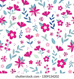 Flower blossom garden vector pattern. White background. Illustration