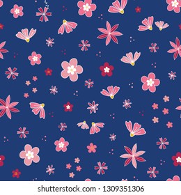 Flower blossom garden vector pattern. Blue background. Illustration