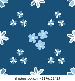 Patrón vectorial del jardín de flor. Fondo azul. Ilustración ,Diseño de patrones de flores textiles y papel pintado , embalajes de papel , todos los usos