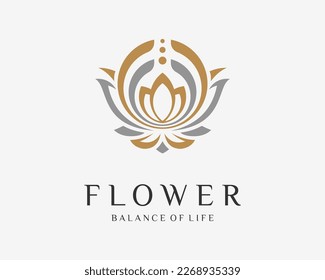 Flower Blossom Harmony Balance Life Chakra Asian Indian Spa Meditation Luxury Vector Logo Design