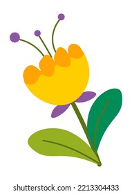Flower in blossom, isolated flora botany decoration. Leaf and petals on stem, blooming of spring and summer. Houseplant for card design, seasonal floral shops adornment. Vector in flat style