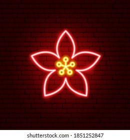 Flower Blossom Neon Sign. Vector Illustration of Cherry Promotion.