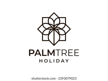 Flower Blossom Palm Tree Paradise Logo Icon Design Illustration