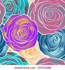 Flower blossom petal blooming illustration. Rose seamless pattern. Spring abstract vector background with roses.