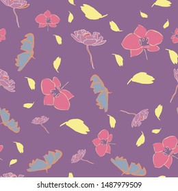 Flower blossom petals seamless repeat pattern design. Great for textile design and homeware
