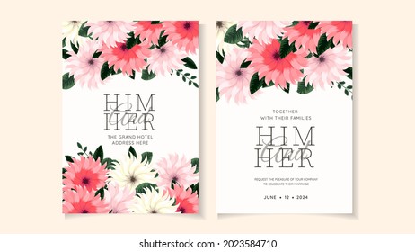 Flower blossom. Romantic botanical invitation. Wedding card greeting with floral background. Save the date, RSVP and thank you cards, cover design greeting