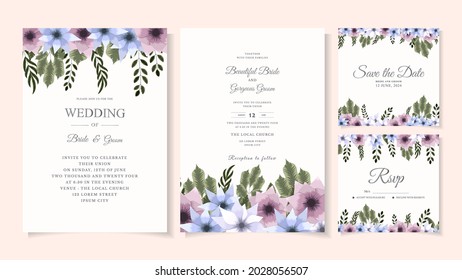 Flower blossom. Romantic botanical invitation. Wedding card greeting with floral background. Save the date, RSVP and thank you cards, cover design greeting