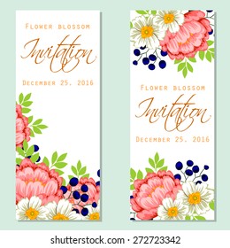 Flower blossom. Romantic botanical invitation. Greeting card with floral background.