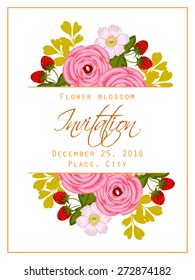 Flower blossom. Romantic botanical invitation. Greeting card with floral background.