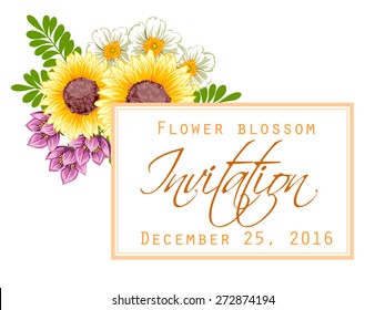 Flower blossom. Romantic botanical invitation. Greeting card with floral background.