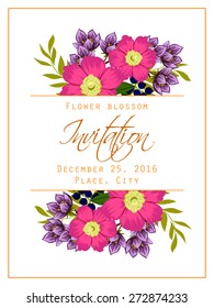 Flower blossom. Romantic botanical invitation. Greeting card with floral background.
