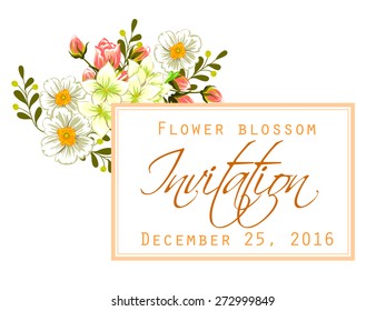 Flower blossom. Romantic botanical invitation. Greeting card with floral background.