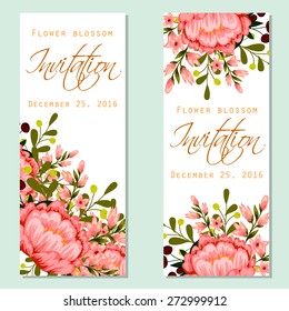 Flower blossom. Romantic botanical invitation. Greeting card with floral background.