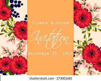 Flower blossom. Romantic botanical invitation. Greeting card with floral background.