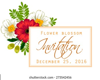 Flower blossom. Romantic botanical invitation. Greeting card with floral background.