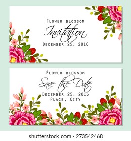 Flower blossom. Romantic botanical invitation. Greeting card with floral background.