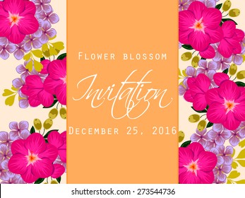 Flower blossom. Romantic botanical invitation. Greeting card with floral background.