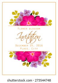Flower blossom. Romantic botanical invitation. Greeting card with floral background.