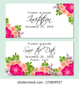 Flower blossom. Romantic botanical invitation. Greeting card with floral background.