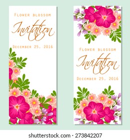 Flower blossom. Romantic botanical invitation. Greeting card with floral background.