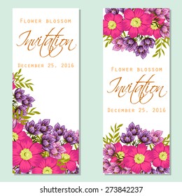 Flower blossom. Romantic botanical invitation. Greeting card with floral background.