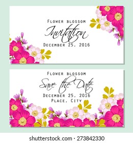 Flower blossom. Romantic botanical invitation. Greeting card with floral background.