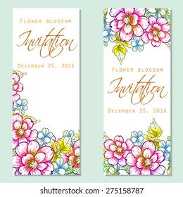Flower blossom. Romantic botanical invitation. Greeting card with floral background.