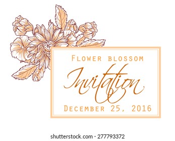 Flower blossom. Romantic botanical invitation. Greeting card with floral background.