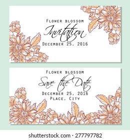 Flower blossom. Romantic botanical invitation. Greeting card with floral background.