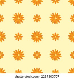 Flower blossom seamless pattern on sunny yellow background.