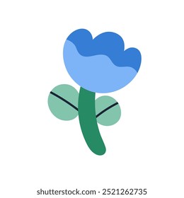Flower blossom, simple wildflower. Natural fresh bloom decoration. Floral plant, field wildflower stem in kids childish style. Colored modern flat vector illustration isolated on white background