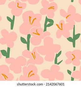 Flower blossom spring modern pattern in pastel pink colors palette in vector.