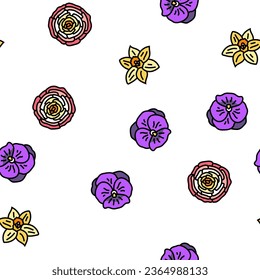 flower blossom spring vector seamless pattern thin line illustration