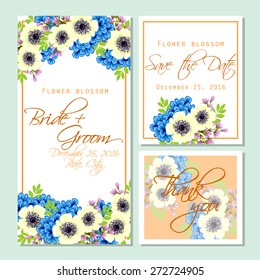 Flower blossom. Wedding invitation cards with floral elements. Flower vector background.