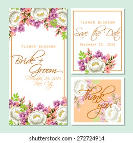 Flower blossom. Wedding invitation cards with floral elements. Flower vector background.
