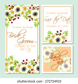 Flower blossom. Wedding invitation cards with floral elements. Flower vector background.