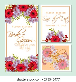 Flower blossom. Wedding invitation cards with floral elements. Flower vector background.