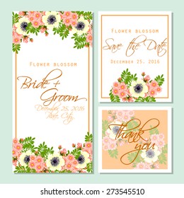 Flower blossom. Wedding invitation cards with floral elements. Flower vector background.