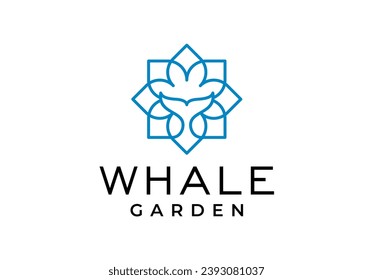 Flower Blossom Whale Dolphin Shark Tail Logo Icon Design Illustration