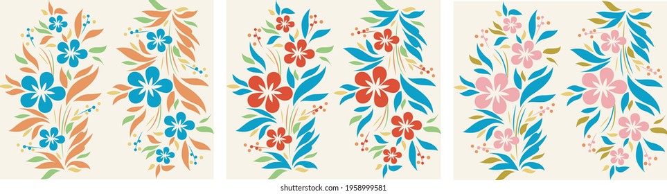 Flower. Blue bud. A flowering plant with large green leaves and a large blue flower. Vector botanical illustration. plant, nature, ecology,pattern, set