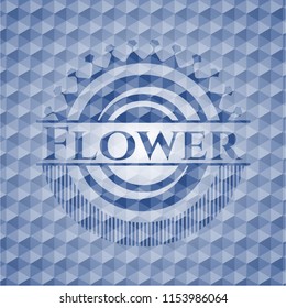 Flower blue emblem with geometric pattern background.