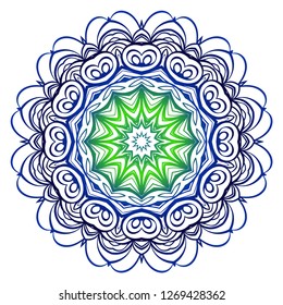 Flower blue, green coloring Mandala. decorative elements. Oriental pattern, vector illustration. Indian, moroccan, mystic, ottoman motifs