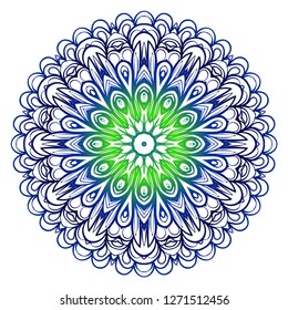 Flower blue, green coloring Mandala. decorative elements. Oriental pattern, vector illustration. Indian, moroccan, mystic, ottoman motifs