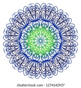 Flower blue, green coloring Mandala. decorative elements. Oriental pattern, vector illustration. Indian, moroccan, mystic, ottoman motifs