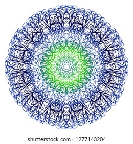 Flower blue, green coloring Mandala. decorative elements. Oriental pattern, vector illustration. Indian, moroccan, mystic, ottoman motifs