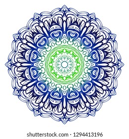 Flower blue, green coloring Mandala. decorative elements. Oriental pattern, vector illustration. Indian, moroccan, mystic, ottoman motifs