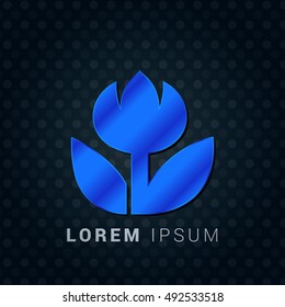 Flower Blue metallic chromium precious Icon / Logo Design