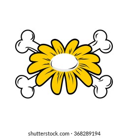 Flower and bone. Daisy and crossbones. Symbol flower of death.
